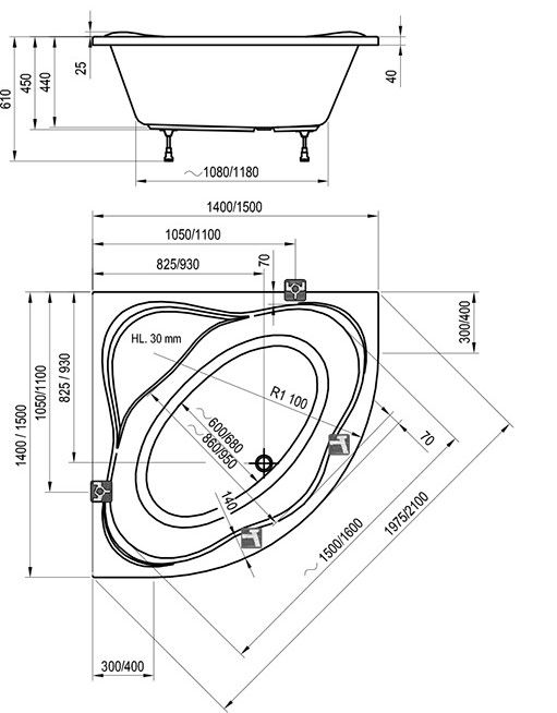 Ванна кутова NEW DAY 140x140 RAVAK