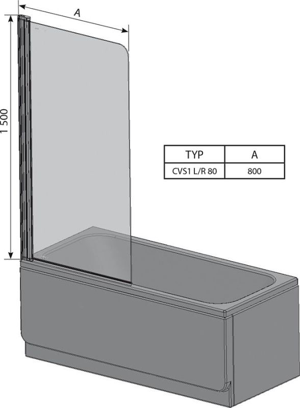 Шторка для ванни одноелементна CVS1-80 L Transparent, (7QL40C00Z1) RAVAK