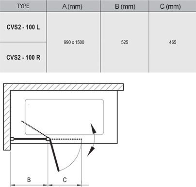 Шторка для ванни двохелементна CVS2-100 L Transparent, (7QLA0100Z1) RAVAK