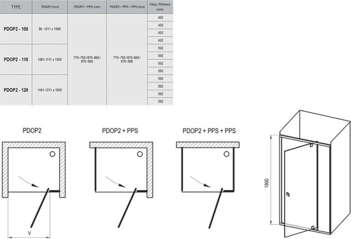 Душові двері двоелементні Pivot PDOP2-100 Transparent, (03GA0U00Z1) RAVAK