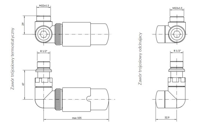 Набір вентилів трьохосьовий термостатичний правий хром Vision All in One Terma