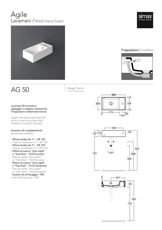 Умывальник AG 50 Agile (AG50) Glossy white SIMAS