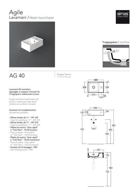Умывальник AG 40 Agile (AG40) Glossy white SIMAS