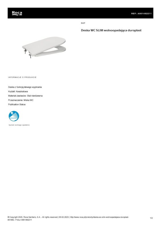 Кришка для унітаза Gap Slim soft-close A801482211 Roca