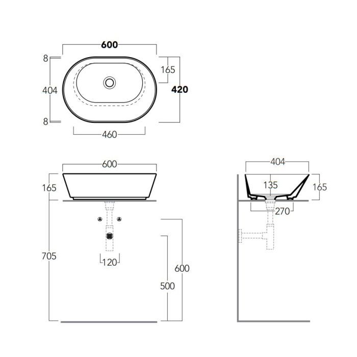 Умывальник WA 02 Wave (WA02NM) Blak matt, SIMAS