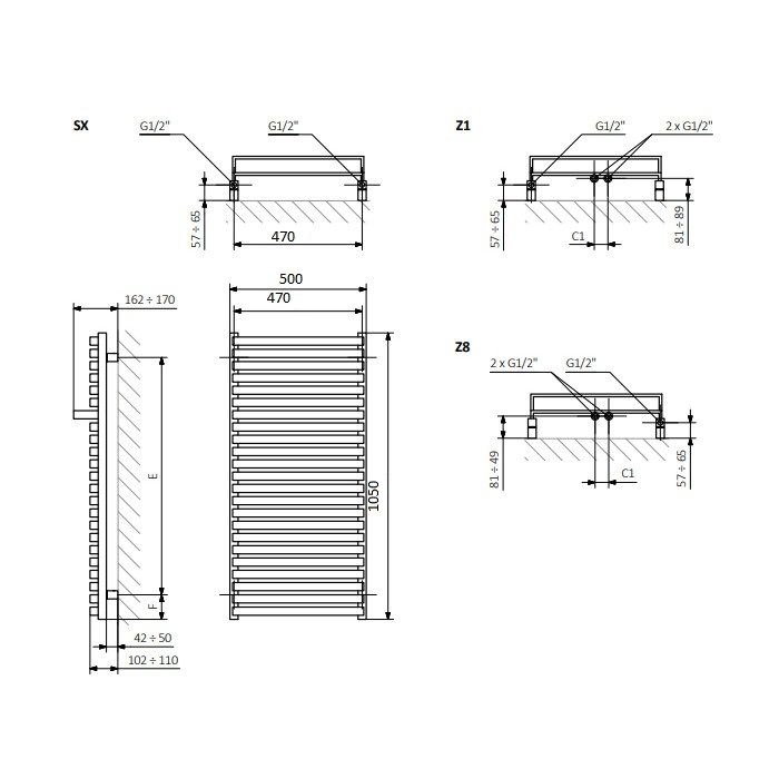 Рушникосушка TERMA City 1050x500 Ral Bright Copper SX