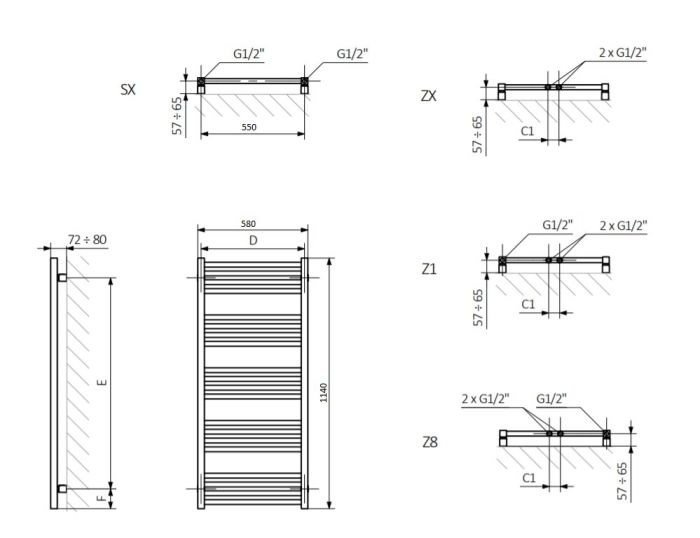Рушникосушка TERMA Fiona 1140х580 Ral 9005 mat SX