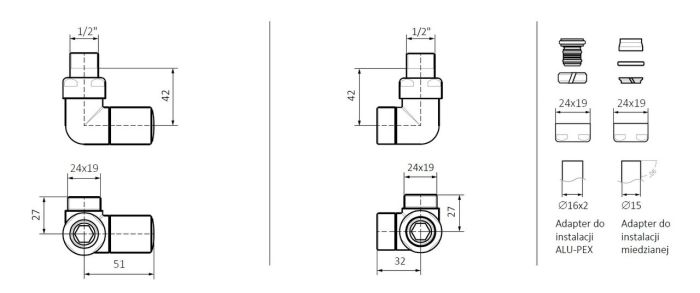 Набор вентилей трехосный регулирующий левый хром Terma