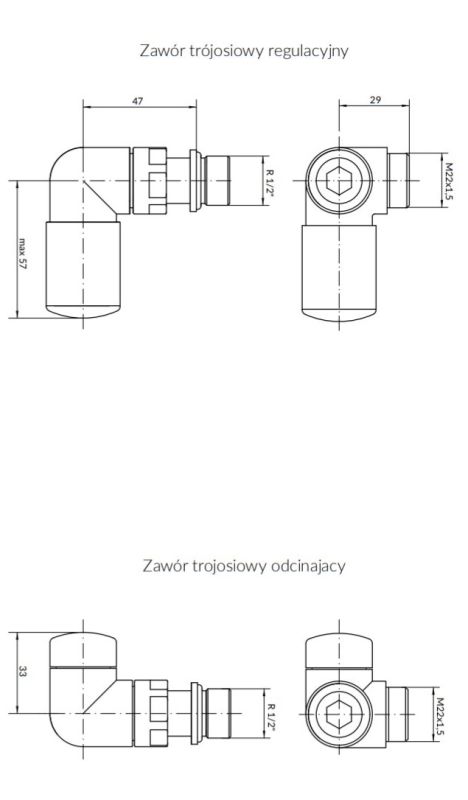 Набір вентилів трьохосьовий регулюючий лівий білий мат Vision All in One Terma