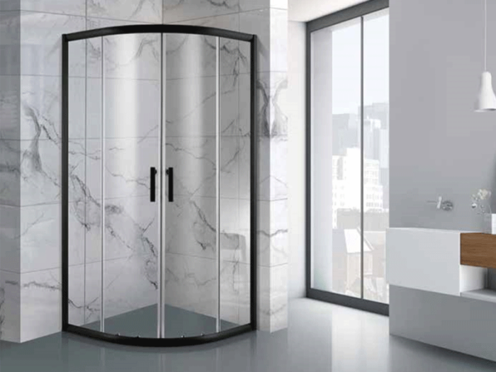 Душова кабіна 90*90 б/п, проф. чорн.мат., скло прозр. (4мм), розсувна