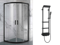Душевая кабина 90*90 б/п, проф. черн.мат., стекло прозр.(4мм), раздвижная ASIGNATURA Velvet + Душевая панель ASIGNATURA Unique, чёрная 