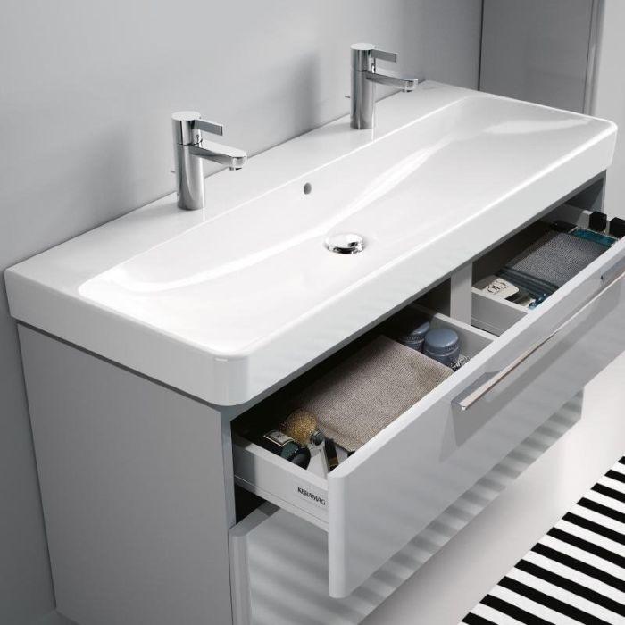 Умывальник Geberit Smyle Square 120 см, из 2 отв. под смеш., с переливом, 500.253.01.1