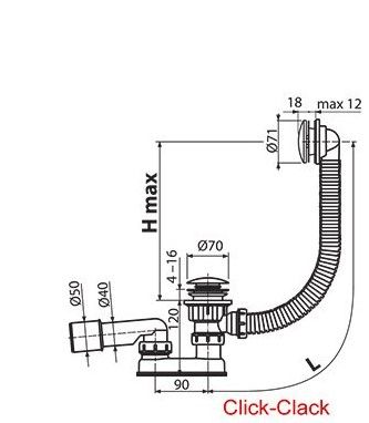 Сифон для ванни click-clack 570 Black X01746 RAVAK