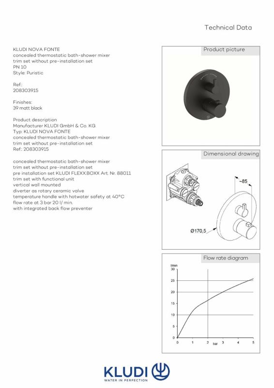 Змішувач Nova Fonte Puristic 208303915 чорний Kludi