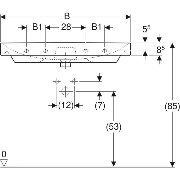 Умывальник Geberit Smyle Square 75 см, с переливом, белый глянец, 500.249.01.1