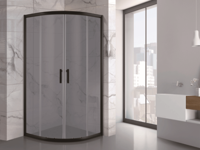 Душова кабіна 90*90 б/п, проф. чорн.мат., скло сіре (4мм), розсувна