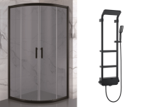 Душевая кабина 90*90 Velvet раздвижная 19320802 + Unique Душевая панель 85597802 черная ASIGNATURA