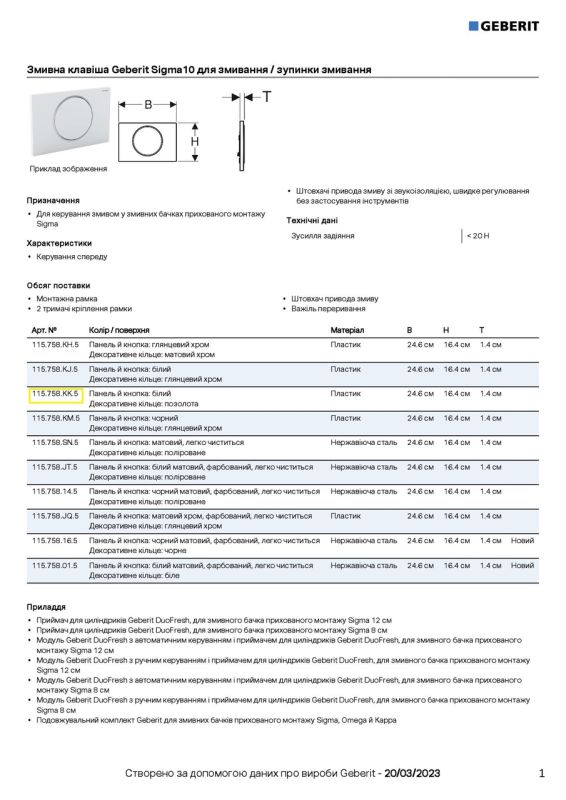 Кнопка зливу Sigma10 115.758.КК.5 білий Geberit