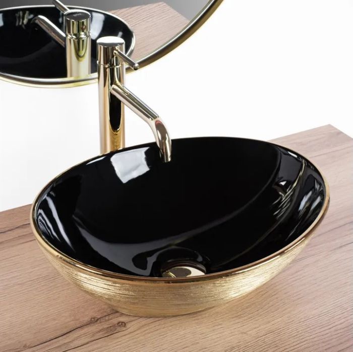 Умивальник REA SOFIA BRUSHED GOLD BLACK накладний