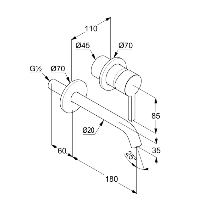 Змішувач для умивальника 180 Nova Fonte 202440515 хром Kludi