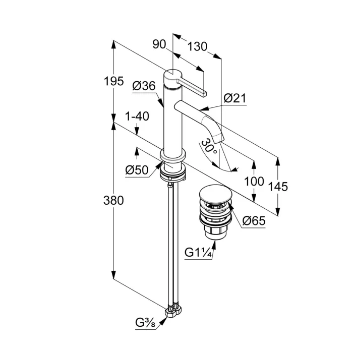 Змішувач для умивальника Nova Fonte 100 хром 202880515 Kludi
