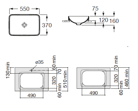 Умывальник Inspira Square 370х550 A327534000 Roca