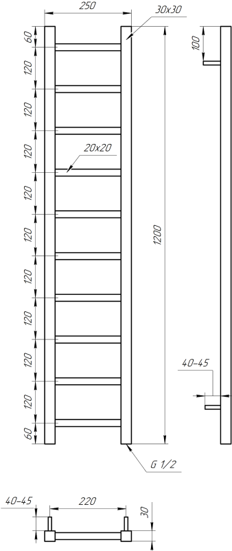 Полотенцесушитель GENESIS AQUA Scala 120x25 водяной