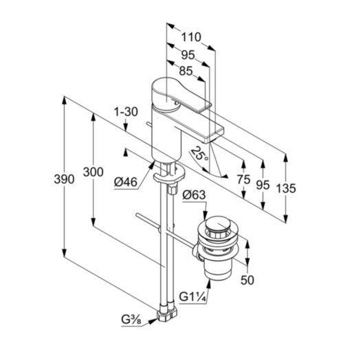 Змішувач для умивальника 75 DN 15 Zenta SL  (482600565), Kludi