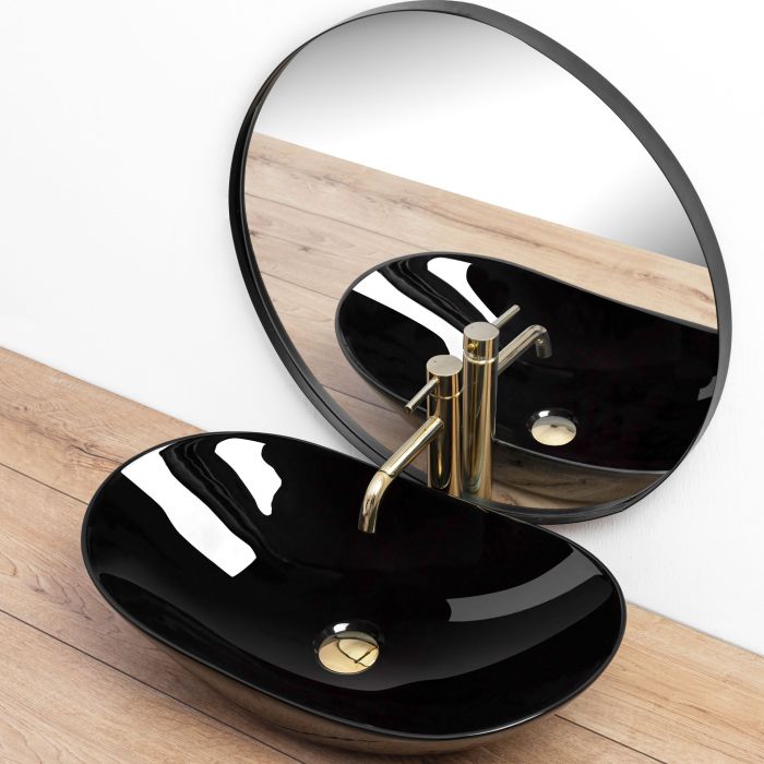 Умивальник REA ROYAL 60 BLACK чорний накладний