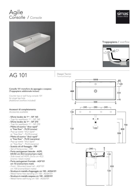 Умывальник AG 101 Agile (AG101) Glossy white SIMAS
