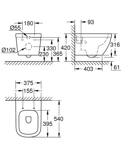 Унітаз підвісний Euro Ceramic з кришкою soft close (3953800L), Grohe