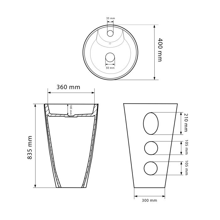 Умивальник VBI BOLONIA BLACK MATT напольний