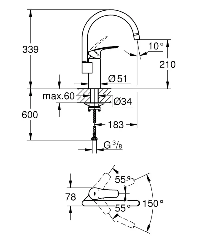 Змішувач для кухні Eurosmart 332022433 Black matt Grohe