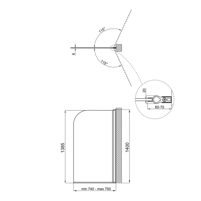 Шторка для ванны Qtap Standard 75х140 см, стекло Pear 6 мм, правая, хром (CRM407513APR)