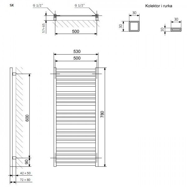 Рушникосушка TERMA Marlin  780х530 Ral soft 9005 SX