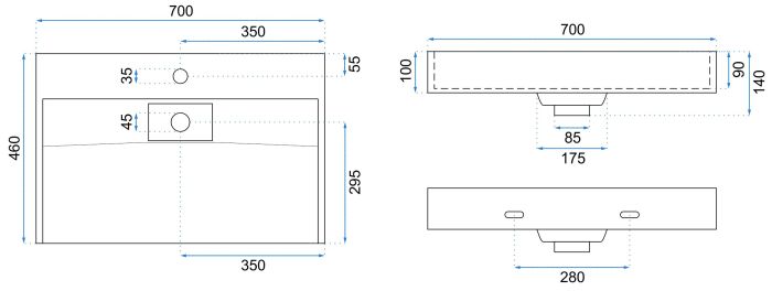 Умывальник REA GOYA 70 WHITE накладной подвесной