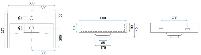 Умывальник REA GOYA 60 WHITE накладной подвесной