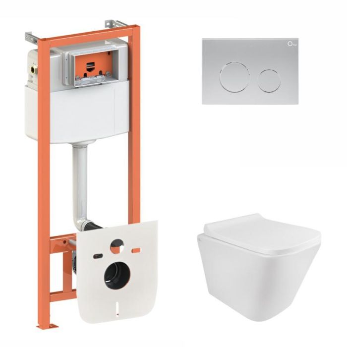 Инсталляционный набор: Qtap инсталляция 3 в 1 Nest QT0133M425 с панелью смыва круглой QT0111M11111SAT + унитаз с сиденьем Tern QT1733052ERW