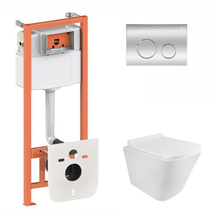 Инсталляционный набор: Qtap инсталляция 3 в 1 Nest QT0133M425 с панелью смыва круглой QT0111M11112CRM + унитаз с сиденьем Tern QT1733052ERW