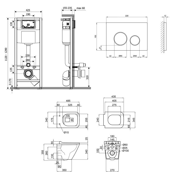 Инсталляционный набор: Qtap инсталляция 3 в 1 Nest QT0133M425 с панелью смыва круглой QT0111M11112CRM + унитаз с сиденьем Tern QT1733052ERW