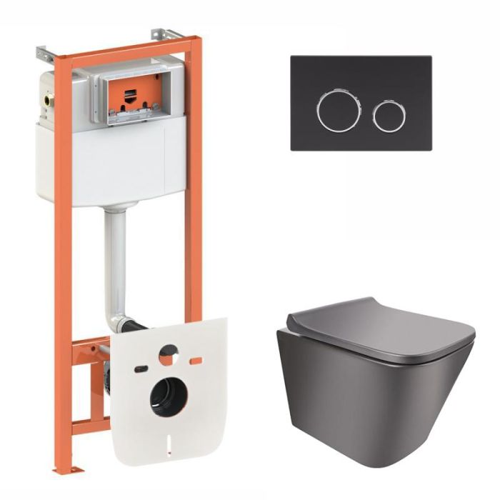Инсталляционный набор: Qtap инсталляция 3 в 1 Nest QT0133M425 с панелью смыва круглой QT0111M11V1146MB + унитаз с сиденьем Tern QT1733052ERMB