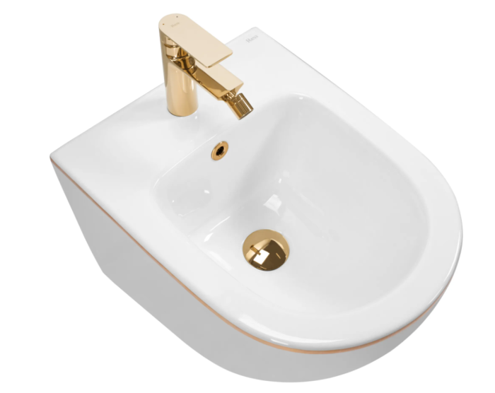 Подвесной биде REA CARLO MINI WHITE GOLD EDGE белый