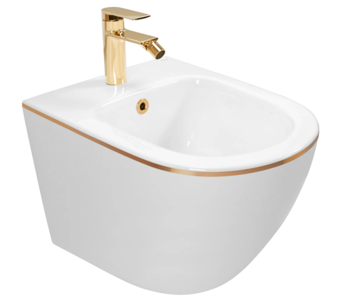 Подвесной биде REA CARLO MINI WHITE GOLD EDGE белый