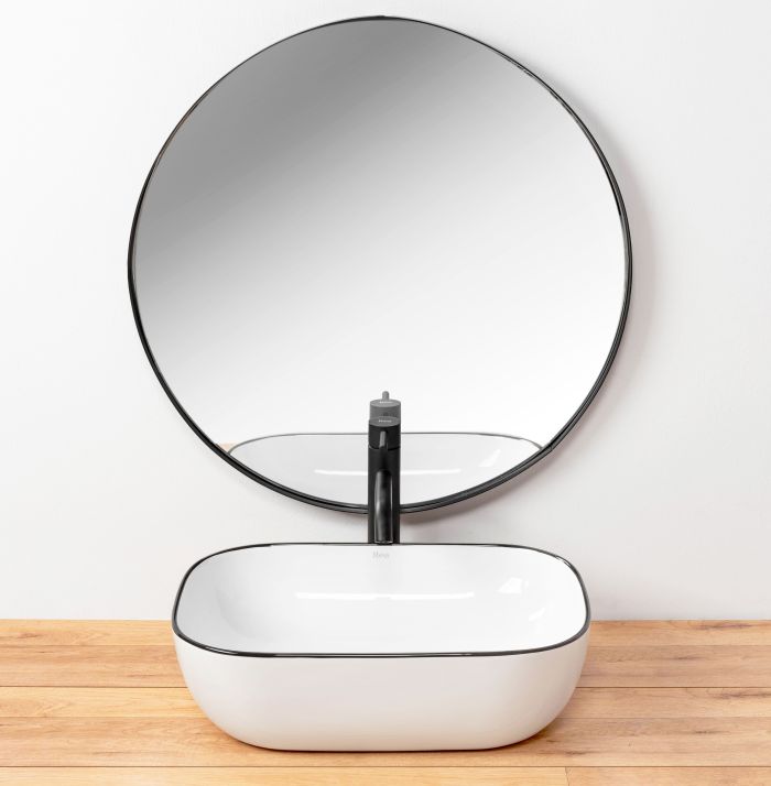 Умивальник REA MARBEL WHITE BLACK EDGE накладний