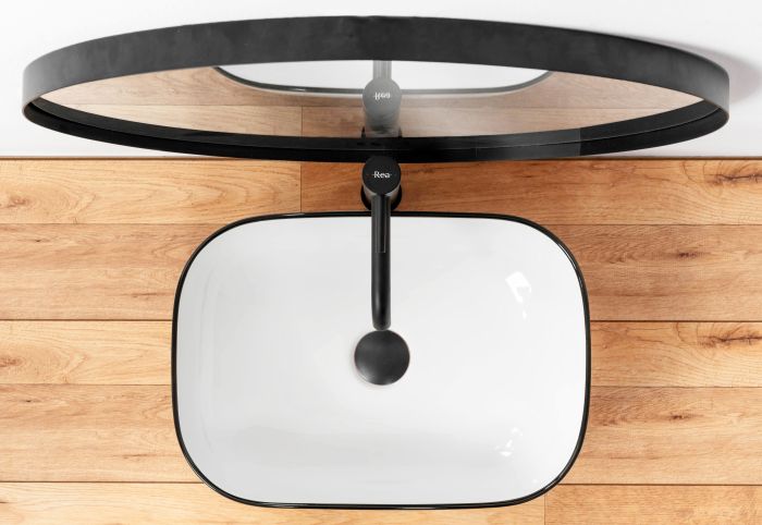 Умивальник REA MARBEL WHITE BLACK EDGE накладний