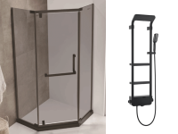 Душова кабіна 90*90 Turia розстібна 39320402 + Unique Душова панель 85597802 чорна ASIGNATURA