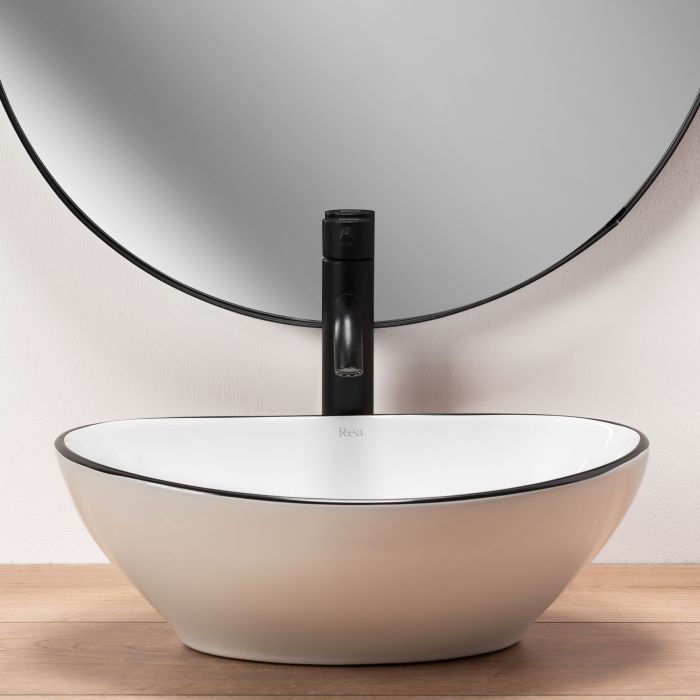 Умывальник REA SOFIA WHITE BLACK EDGE накладной