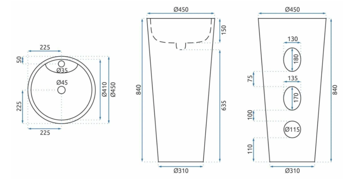 Умывальник REA ANYA LAVA MATT напольный