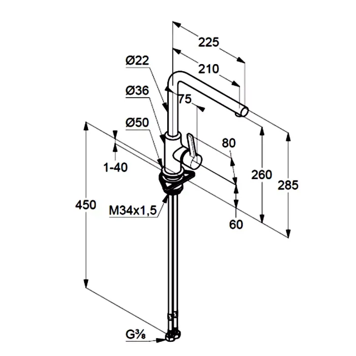 Змішувач для кухні DN 15 L-ine S 408033975 чорний Kludi