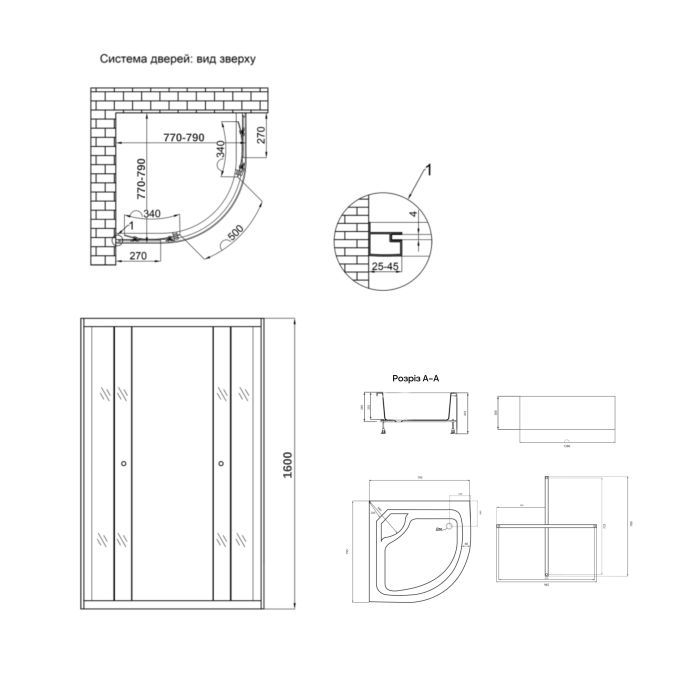 Душевая кабина Latwa SC80x80.SAT.HIGH.FR полукруглая, стекло Frost 4 мм + Душевой поддон KAPIELKA ST80x80x41, с панелью Lidz